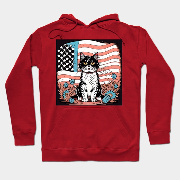 Claws of Liberty: Where Feline Independence Blossoms Hoodie by PawPrints & Beyond